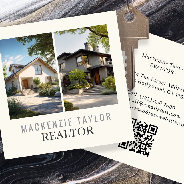 Code QR personnalisé professionnel pour agent immo (Realtor 2 Photo Professional Personalized QR Code by Ricaso. Estate agent business cards. )