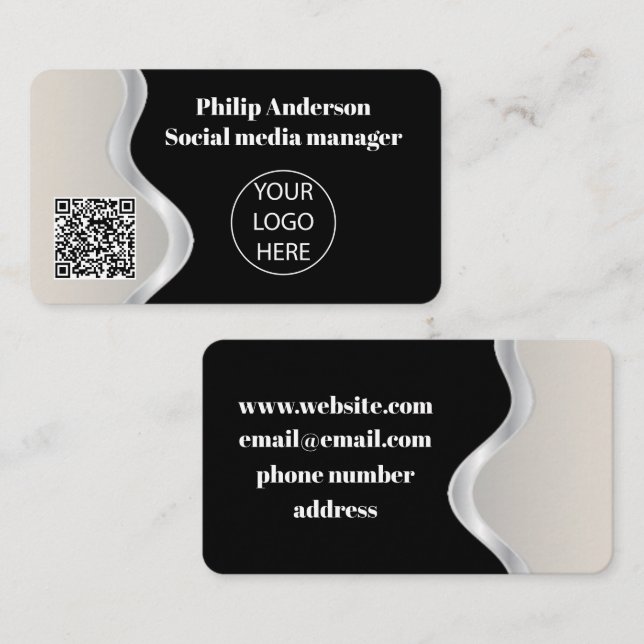 Code Qr personnalisé unique Carte de visite noir (Devant / Derrière)