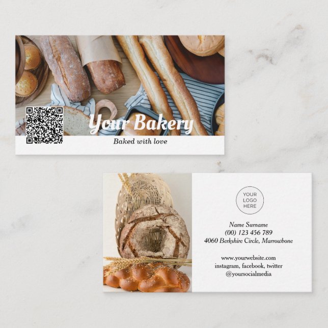 Code QR photo carte de visite de boulangerie avec  (Devant / Derrière)