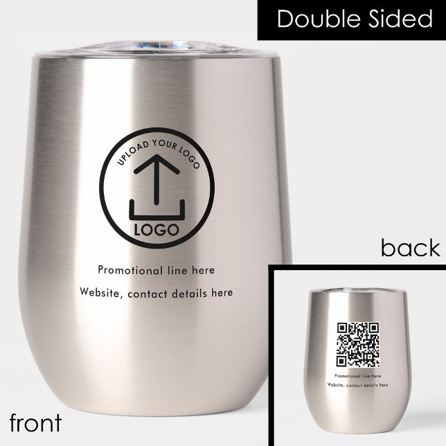 Code QR Promo du logo professionnel (Professional Business Logo Text Promo QR Code Thermal Wine Tumbler)