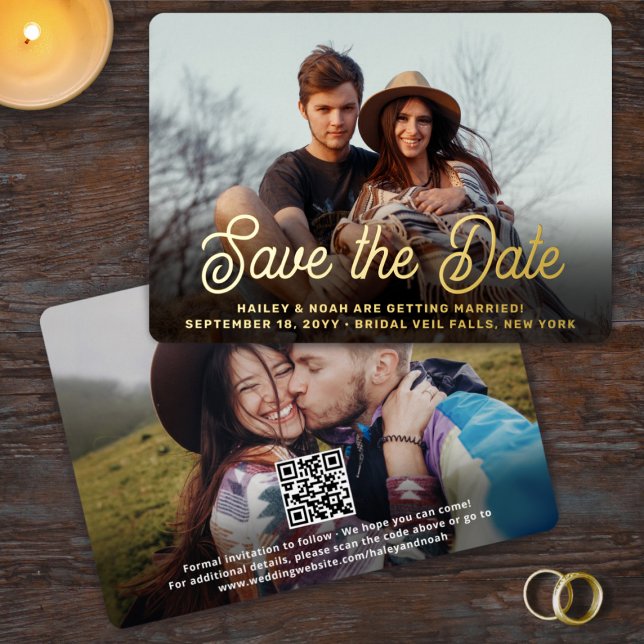 Code QR Rétro Script 2 Photo Mariage Faire-Part de (Créateur téléchargé)