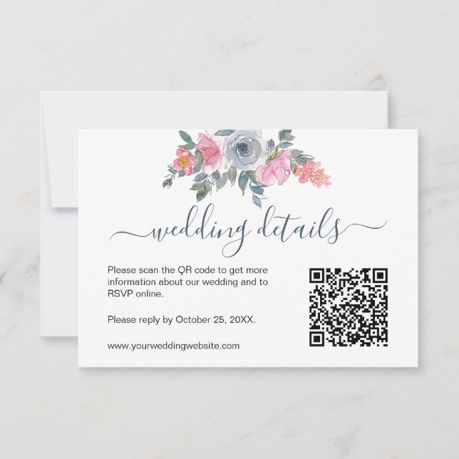 Code QR RSVP Aquarelle Fleurie Teinte Bleu Poussié (Devant)
