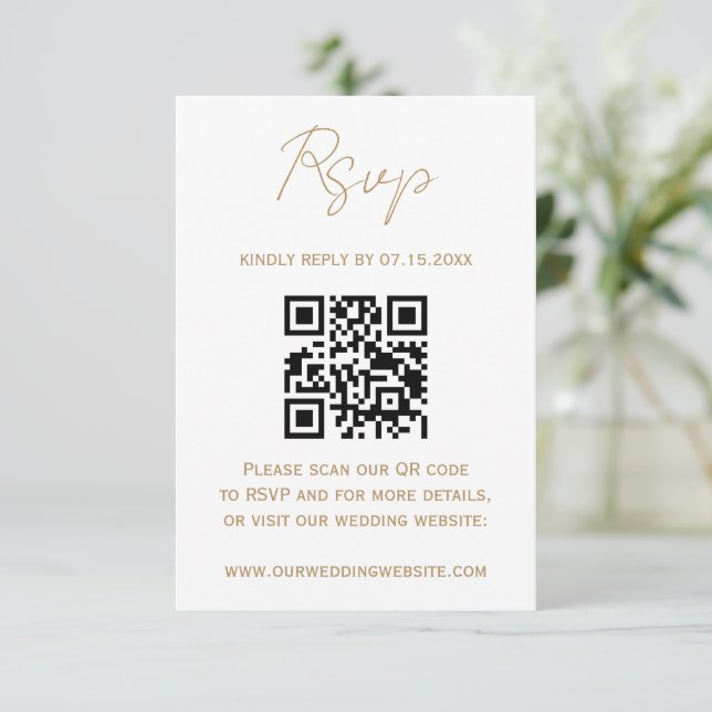 Code QR RSVP Mariage Calligraphie Romantique Or (Debout devant)