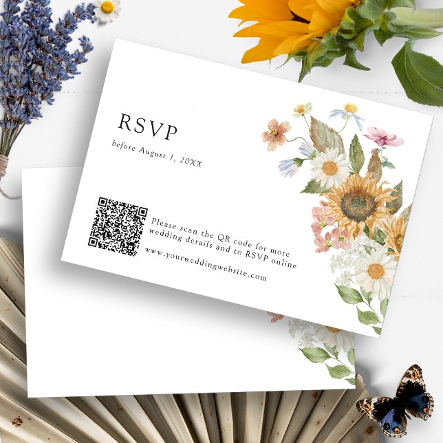 Code QR RSVP Tournesol (Boho Wildflower Sunflower Watercolor Floral RSVP Card QR Code by Painted Paperie
)