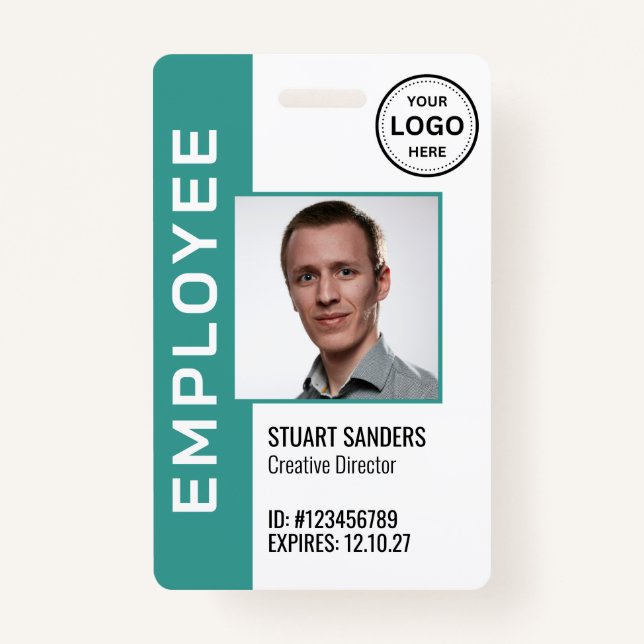 Code QR turquoise Logo de l'entreprise Badge photo (Devant)