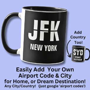 Code & Stadt hinzufügen, Flughafencode JFK NEW YOR Tasse