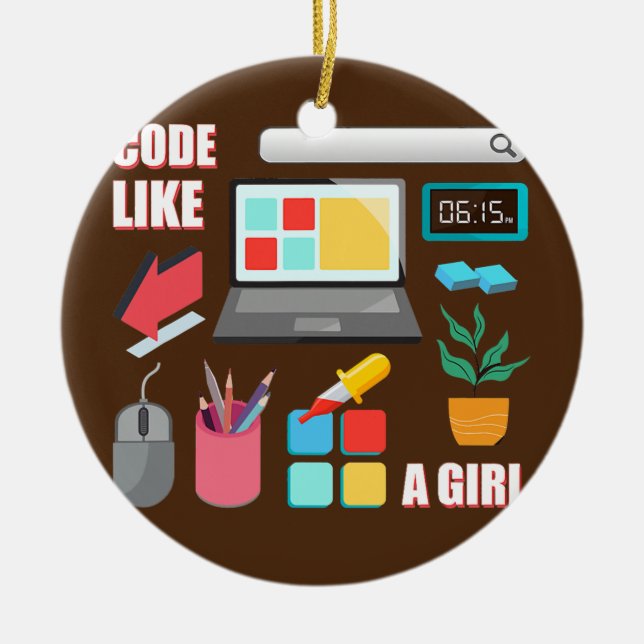 Code wie eine Girl Coder Programmiersoftware Keramik Ornament (Vorne)