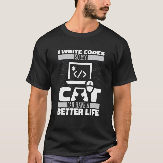 Coder Cat Software Engineer Entwickler Coding Pro T-Shirt (Vorderseite)