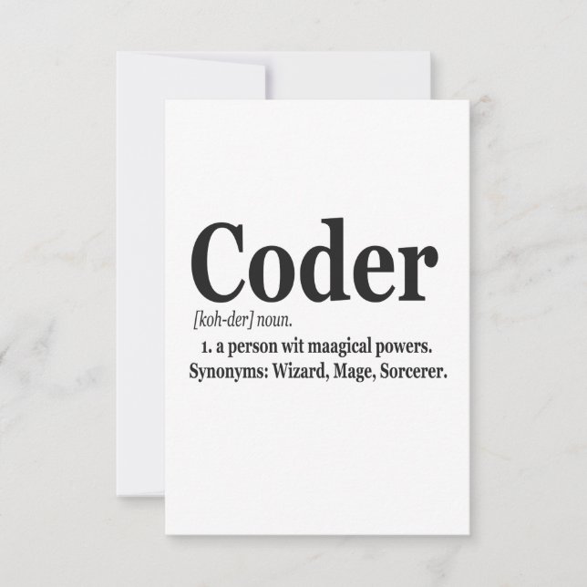Coder Definition Funny Niedlich Computer Nerd Gesc Dankeskarte (Vorderseite)