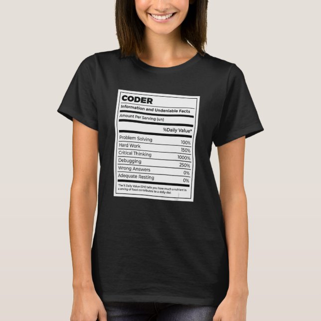 Coder Nutritional Facts Coder Programmer Computer T-Shirt (Vorderseite)
