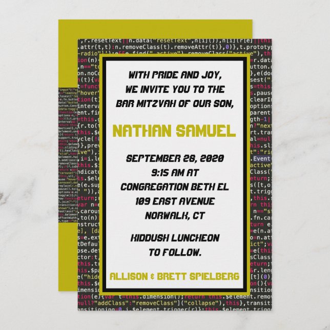 Coder Party Bar Mitzvah Einladung (Vorne/Hinten)