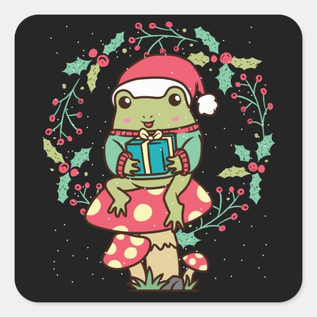 Codescore Ästhetischer Frosch Pilz Weihnachten Quadratischer Aufkleber (Vorderseite)