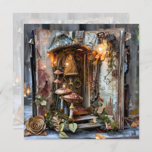 Codescore Mushroom Fairy Light Scrapbook Journal Einladung (Vorne/Hinten)