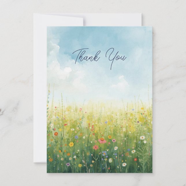 Codescore Wasserfarbenwiese Floral Vielen Dank Dankeskarte (Vorderseite)