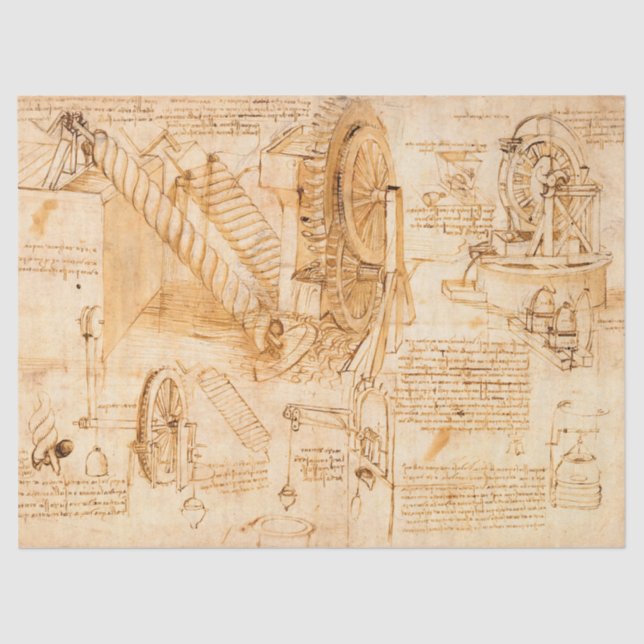 Codex Atlanticus, hydraulische Maschinen von da Vi Seidenpapier (Vorderseite)