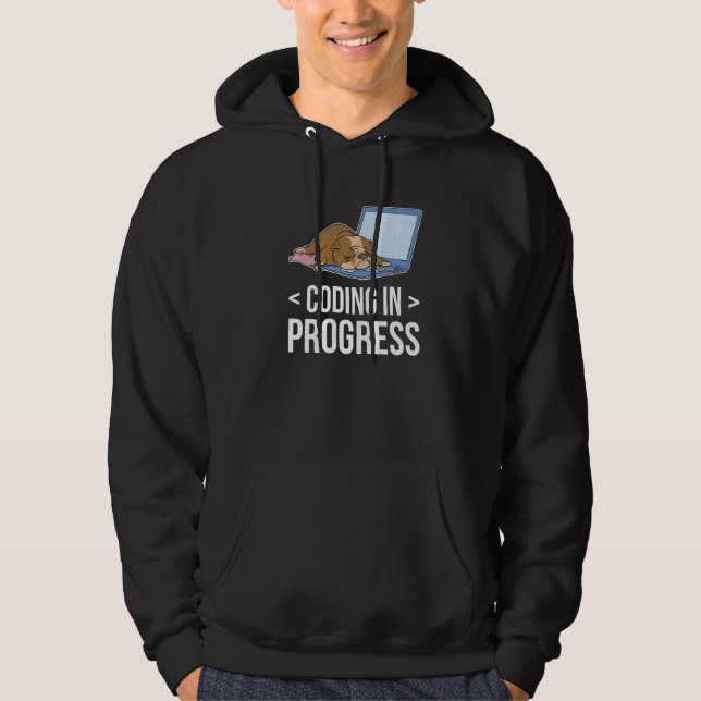 Codieren im laufenden Computer-Nerd des Programmie Hoodie (Vorderseite)