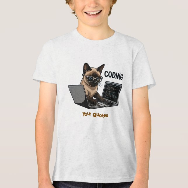 Coding Siamese-Katze Cartoon Tri-Blend Shirt (Vorderseite)