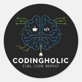 Codingholic Tech Brain Programmer Dark  Runder Aufkleber