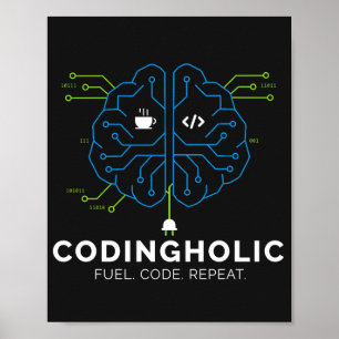 Codingholic Tech Brain Programmer Dunkelmodus Poster