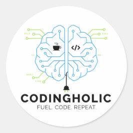 Codingholic Tech Brain Programmer Runder Aufkleber
