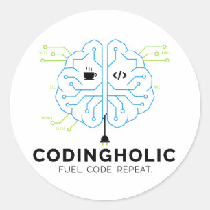 Codingholic Tech Brain Programmer Runder Aufkleber