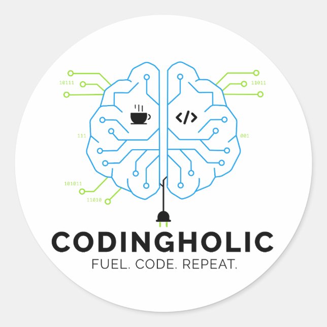 Codingholic Tech Brain Programmer Runder Aufkleber (Vorderseite)