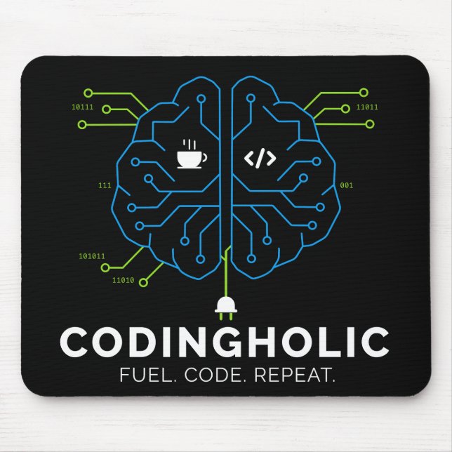 Codingholic Tech Gehirn Für Entwickler Dunkel Mousepad (Vorne)