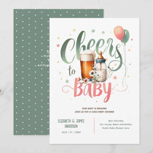 COED Baby Brewing Beers Flaschen Cheers Wildblumen Einladung (Vorne/Hinten)