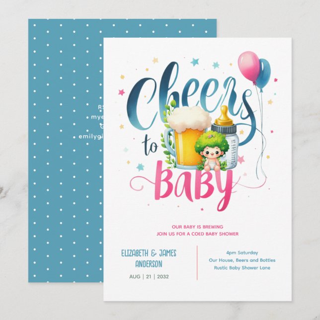 COED Baby Brewing Beers Flaschen Paare Dusche Einladung (Vorne/Hinten)