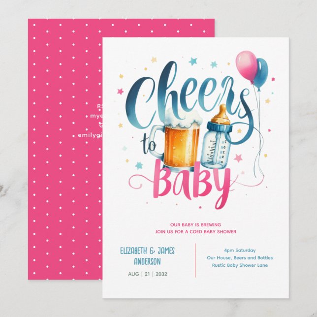 COED Baby Brewing Beers Flaschen Paare Dusche Einladung (Vorne/Hinten)