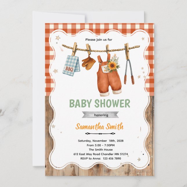 Coed BBQ Baby Shower invitation Einladung (Vorderseite)