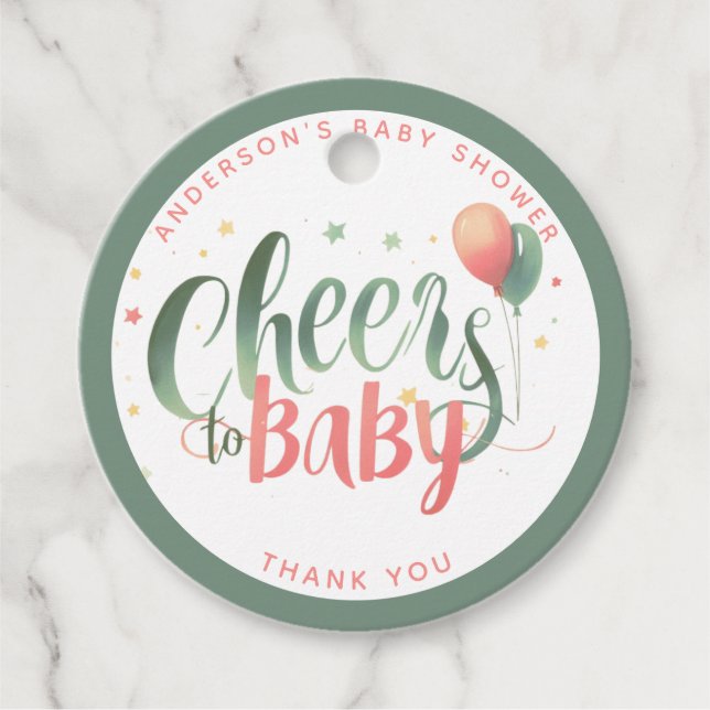 COED Cheers Baby Sage Peach Flaschen Brauen Dusche Geschenkanhänger (Vorderseite)