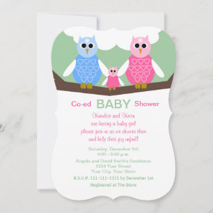 Coed Couples Owls Baby Girl Douche Invitation