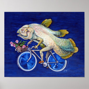 Coelacanth Fahrradfahren mit Blume Poster