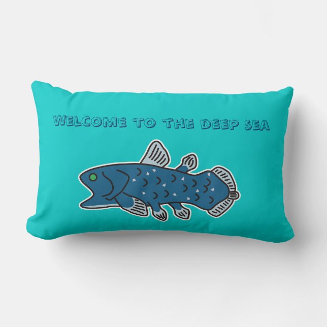 Coelacanth Kissen "WILLKOMMEN zum TIEFSEE " (Vorderseite)