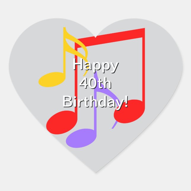 Cœur 40th Birthday Music Notes  Heart Sticker (Devant)