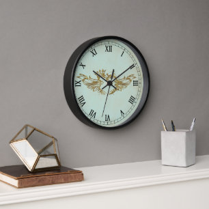 Coeur ailé vintage Aqua Crème Horloge murale