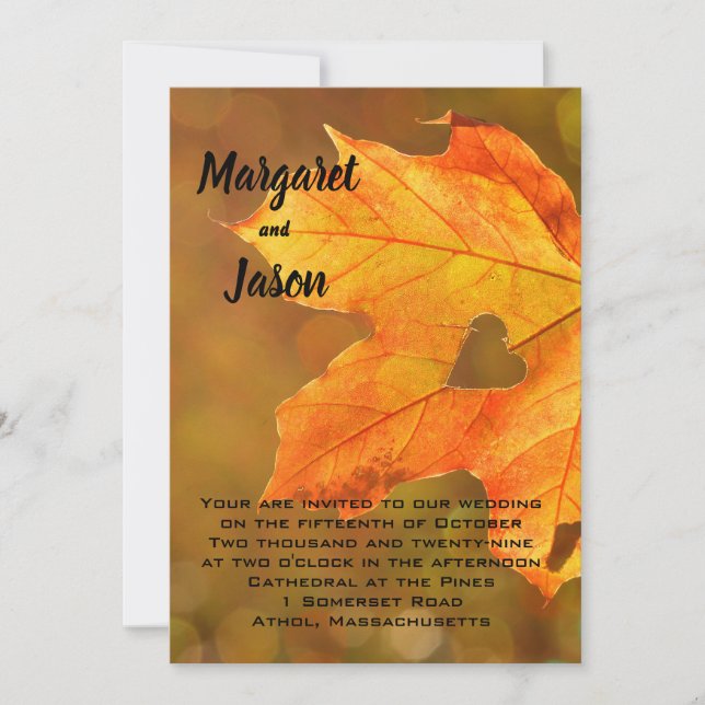 Coeur Automne Foliage Automne Mariage Invitations (Devant)