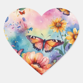 Cœur "Beautés florissantes : Sticker à fleurs et papill