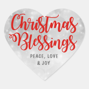Cœur Bénédictions de Noël Paix, Amour Joy Sticker Coeur