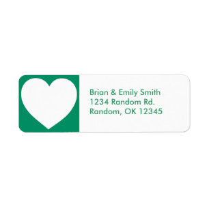 Coeur blanc vert, étiquettes d'adresse de retour p