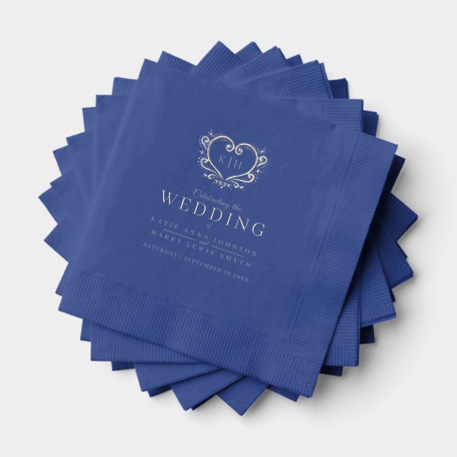 Coeur bleu et argent monogrammé mariage personnali (Insitu (empilé))