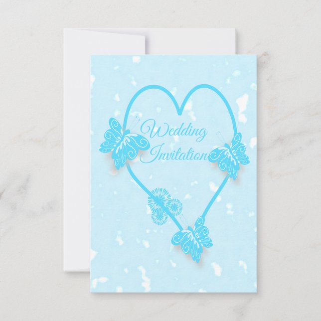 Coeur Bleu faire-part de mariage Et Papillons (Devant)