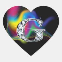 Bling de diamant "G" sur Sticker de coeur arc-en-c