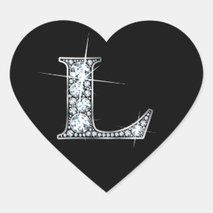 Cœur Bling diamant "L" sur Sticker Coeur Noir