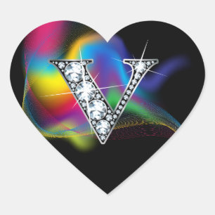Cœur Bling diamant "V" sur Sticker Coeur arc-en-ciel