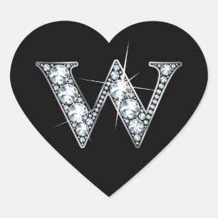 Cœur Bling diamant "W" sur Sticker Coeur Noir