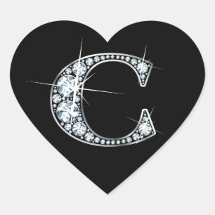 Cœur Bling en diamant "C" sur Sticker en Coeur Noir