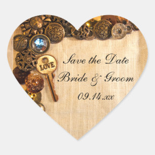 Cœur Boutons rustiques Mariage Enregistrer le sticker d