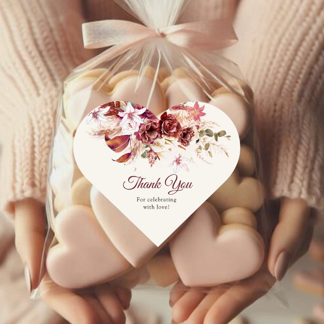 Cœur Burgundy & Blush Floral Wedding Sticker Sheet (Créateur téléchargé)